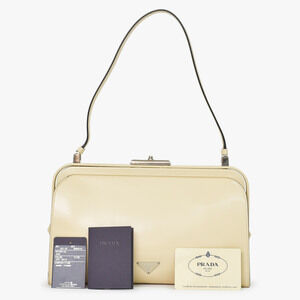 Prada One Shoulder Hobo bag White calfskin triangle logo